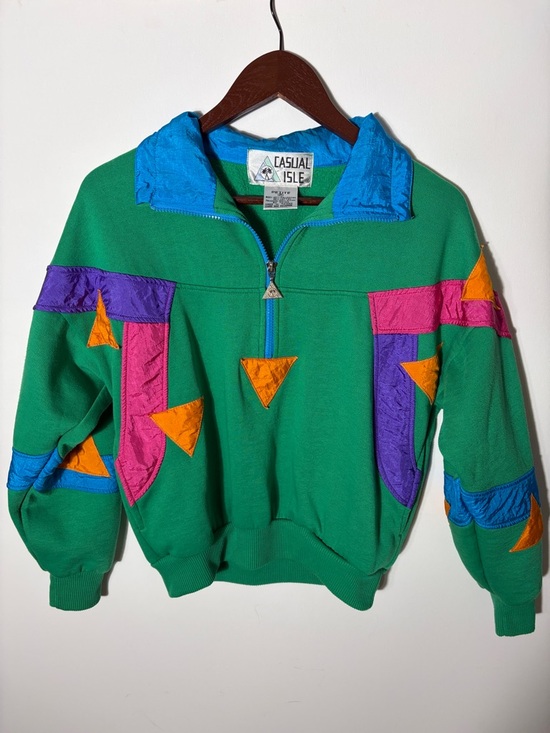 Casual Isle Tops - Vintage 80s 90s Geometric Colorblock Sweatshirt Petite Retro